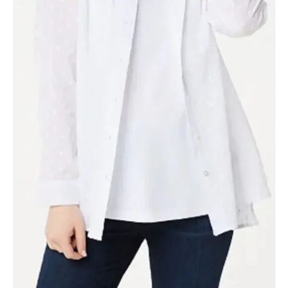 Denim Co. Solid Clip Dot Button Front Blouse & Knit Tank Set White L New A352965 - Picture 3 of 7